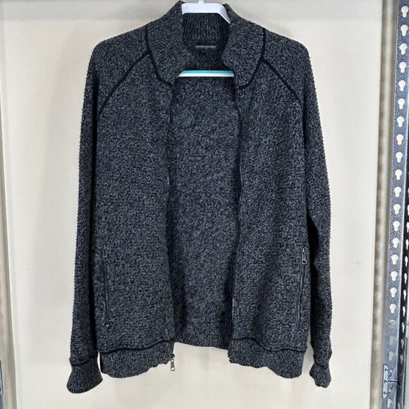 Banana Republic Mens Cotton Wool Black Gray Zip Front Cardigan Sweater Sz Large - Picture 11 of 12